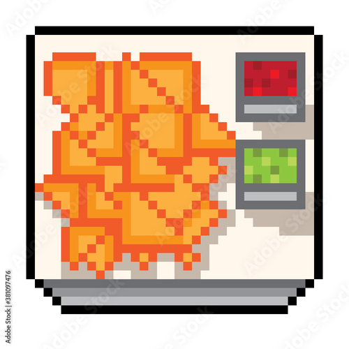Fried dumplings food picture. Vector pixel art.