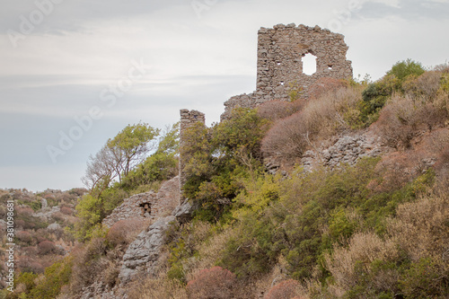 ruines from medieval Byzantine 13th century in Paleochora, Kythira, Greece photo