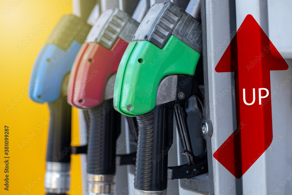 Fuel pumps at a gas station. Fuel price Up concept.