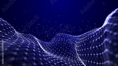 Abstract Molecural background. Particles wave. Science background. Space abstract. Futuristic point wave. 3D abstract digital wave particles. Landscape background . 3d rendering. photo