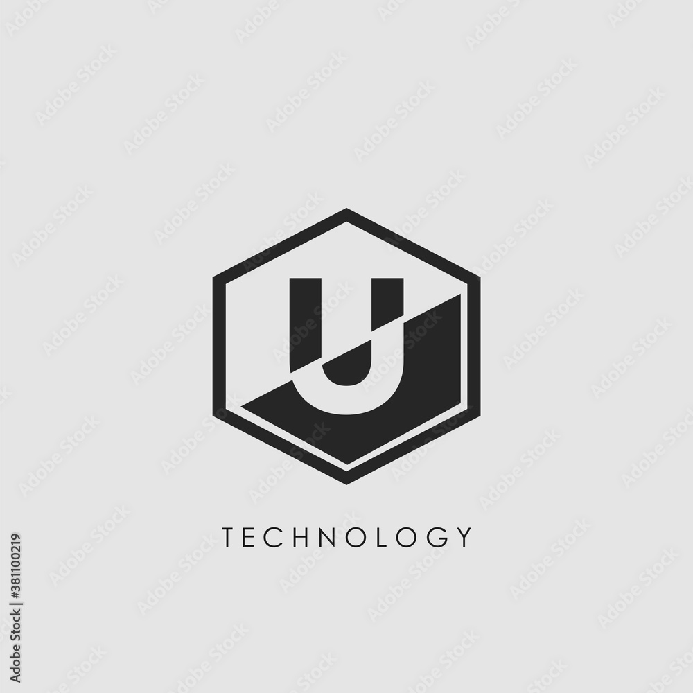 U Letter Hexagon Geometrical Techno Logo. Monogram Hexagon Geometric outline letter logo icon for science technology U Letter Hexagon Geometrical Techno Logo. Monogram Hexagon Geometric outline letter logo icon for science technology