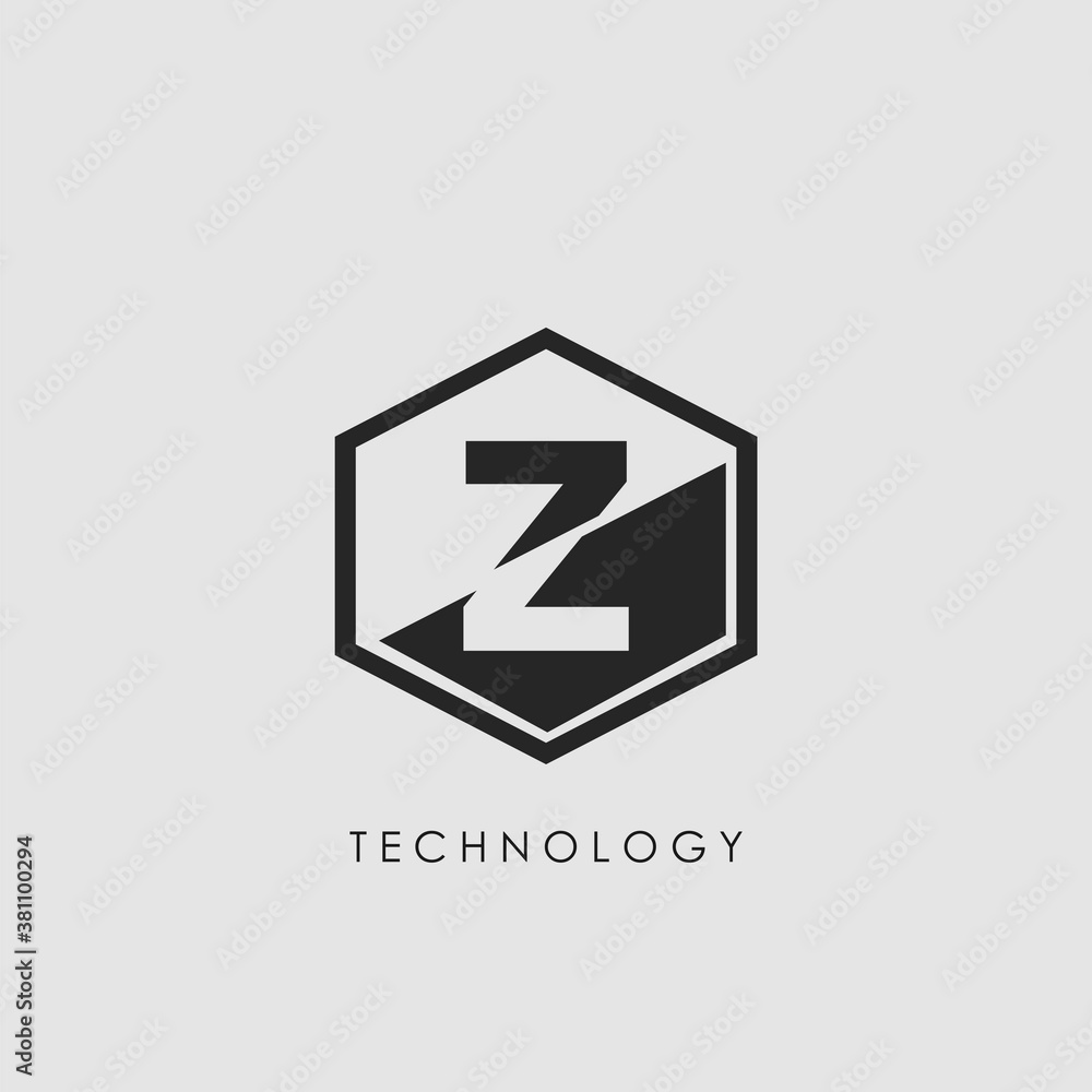 Z Letter Hexagon Geometrical Techno Logo. Monogram Hexagon Geometric outline letter logo icon for science technology