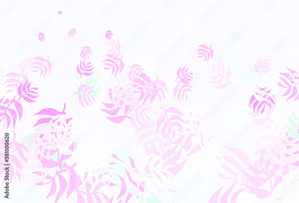 Light Pink, Green vector doodle background with leaves. Light Pink, Green vector doodle background with leaves.