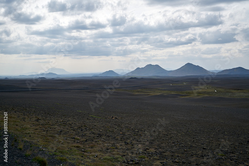 Vulcanic landscape near myvatn in iceland, ash desert, vulcanoes