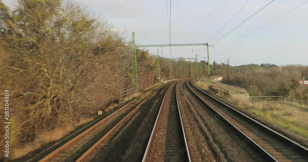 Train journey point of view from the back of the last wagon Train journey point of view from the back of the last wagon