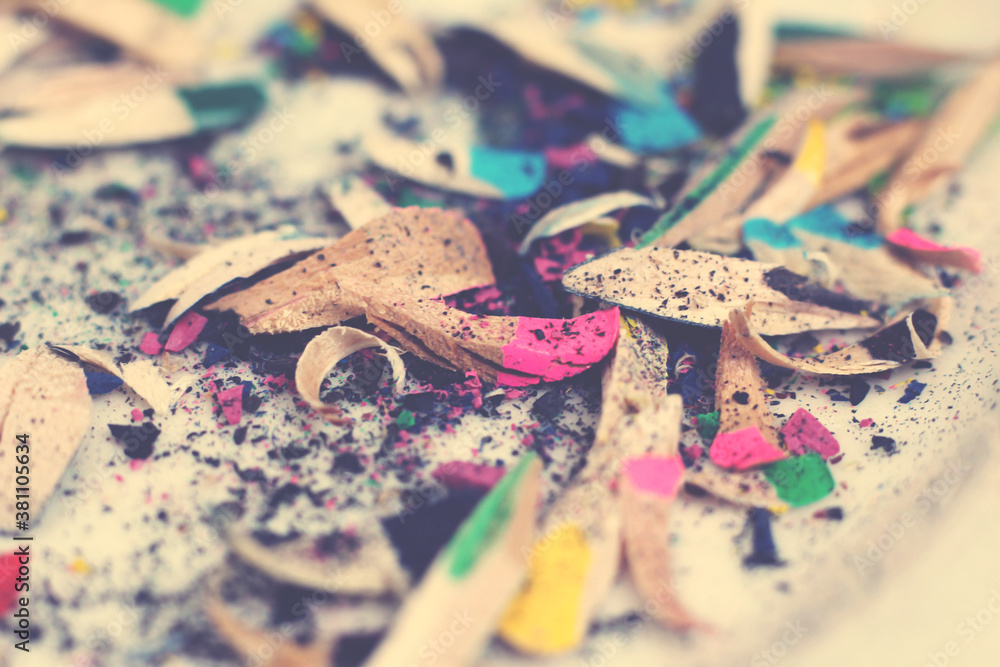 Fototapeta premium Colour pencils shavings background