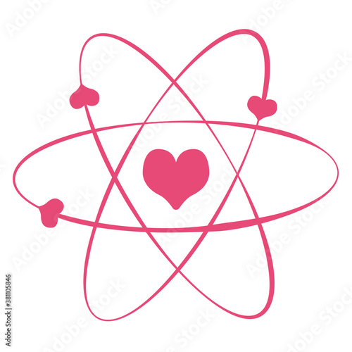 Hearts atom illustration. Atom heart pink colour vector. 
Neutron pink hearts.