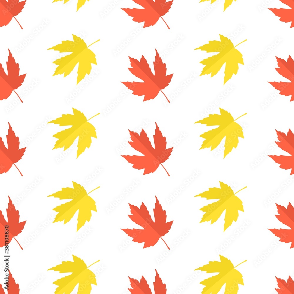Vector pattern with autumn leaves in flat style. Autumn maple leaves on white. Simple Seamless pattern for textile, gift wrap, scrapbook, happy Thanksgiving background, web, fall greeting cards. Vector pattern with autumn leaves in flat style. Autumn maple leaves on white. Simple Seamless pattern for textile, gift wrap, scrapbook, happy Thanksgiving background, web, fall greeting cards.