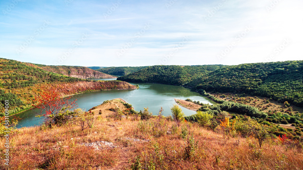 Landscape in national nature park Podilski Tovtry, Studenytsia river is tributary of Dnister river