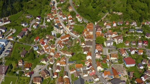 Aerial view of the city Bad Liebenzell in Germany on sunny day in Spring photo