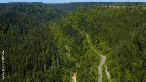 Aerial view of the city Bad Liebenzell in Germany on sunny day in Spring photo