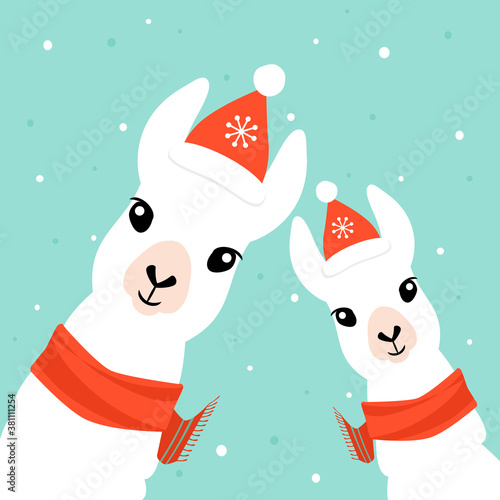 Christmas card with llama. Merry Christmas card