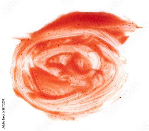 Tomato ketchup sauce on a white background. Spots and stripes ketchup texture