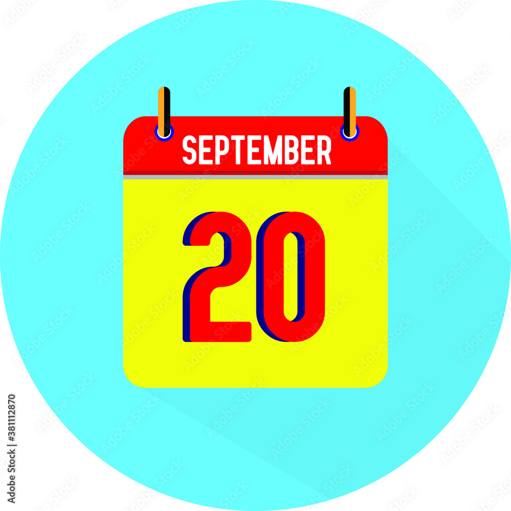 September 20. Vector flat daily calendar icon. Date and time, day, month. Holiday. Season. September 20. Vector flat daily calendar icon. Date and time, day, month. Holiday. Season.