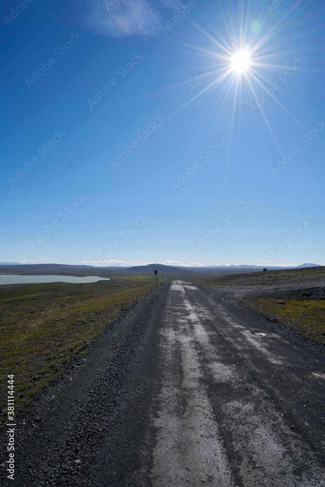 Highland road, midday sun, route 35, roads of iceland, vulcanic scenery, beautiful landscape, summer 2020 Highland road, midday sun, route 35, roads of iceland, vulcanic scenery, beautiful landscape, summer 2020