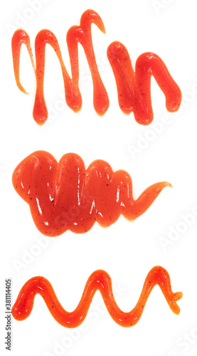 Tomato ketchup sauce isolated on a white background. Spots and stripes ketchup texture