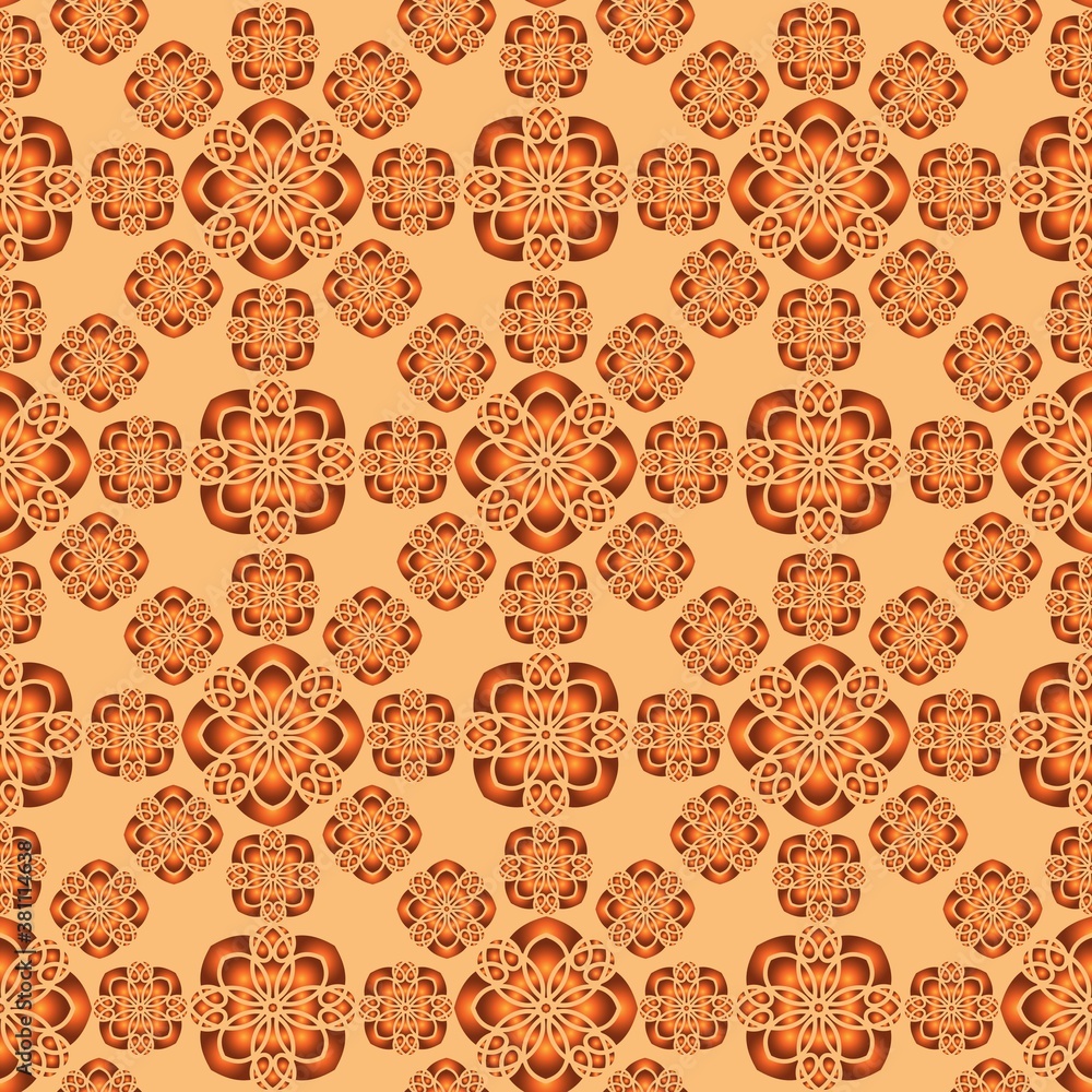 seamless monochrome symmetrical pattern. orange ornament on a cream background. decorative surface. tile, wrapping paper.
