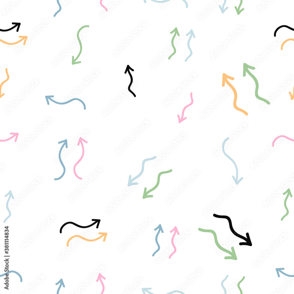Color arrows seamless pattern. Hand drawn symbol. Trendy vector abstract pieces. Hand drawn modern design for card, print on clothes. Doodle stock illusration perfect for textile prints, kids design Color arrows seamless pattern. Hand drawn symbol. Trendy vector abstract pieces. Hand drawn modern design for card, print on clothes. Doodle stock illusration perfect for textile prints, kids design