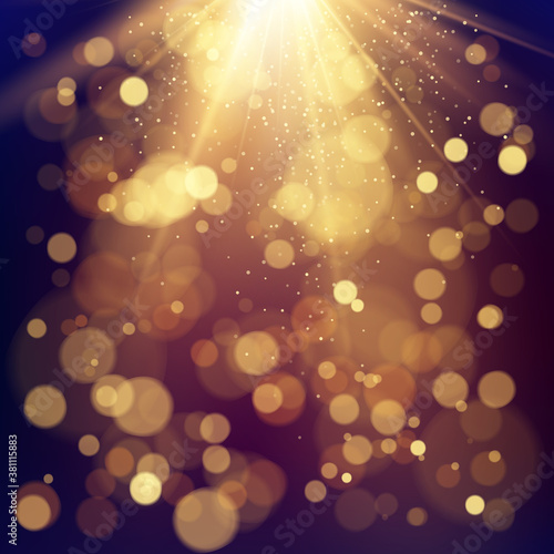 Effect of color bokeh circles. Festive background with defocused lights. Vector