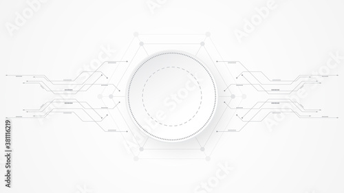  Grey white Abstract technology background with various technology elements Hi-tech communication concept innovation background Circle empty space for your text