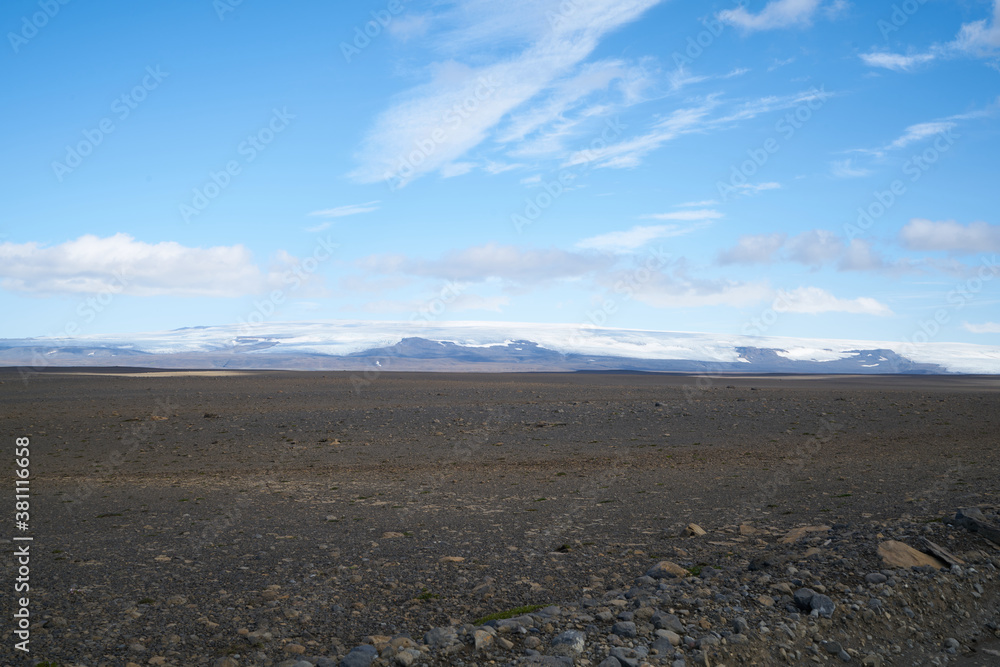 vulcanic landscape in iceland, black ash roads in the highlands 2020