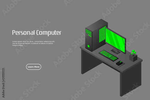 Isometric personal computer. Illustration suitable for advertising and promotion