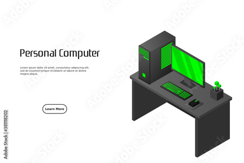 Isometric personal computer. Illustration suitable for advertising and promotion