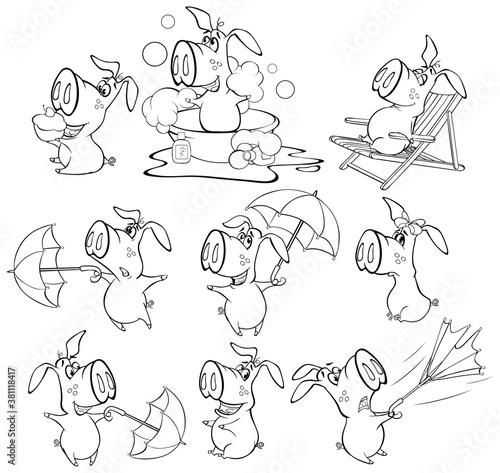  Illustration of a Cute Cartoon Character Pig for you Design and Computer Game