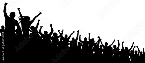 Fan happy people. Party disco concert sport. Cheerful crowd of people cheering applause. Silhouette vector