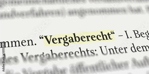 Das Wort Vergaberecht im Buch mit Textmarker markiert