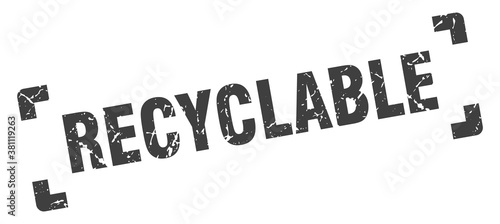 recyclable stamp. square grunge sign isolated on white background