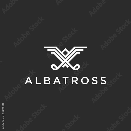 eagle with golf logo design vector silhouette illustration