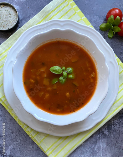 Classic Italian vegetable soup "Minestrone". This version is made with colorful mixed vegetables of the season.