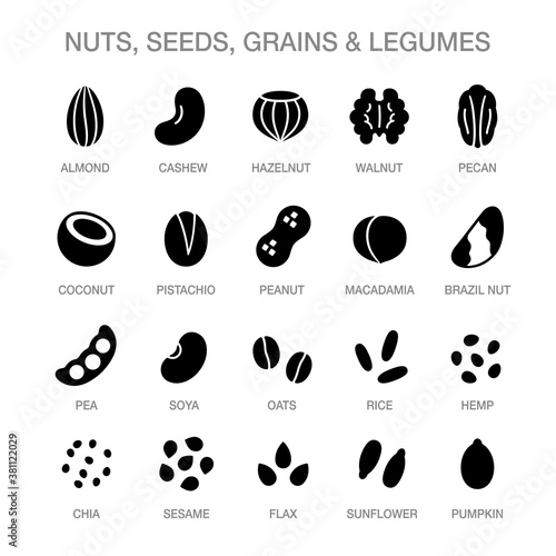 Nuts, seeds, grains icons