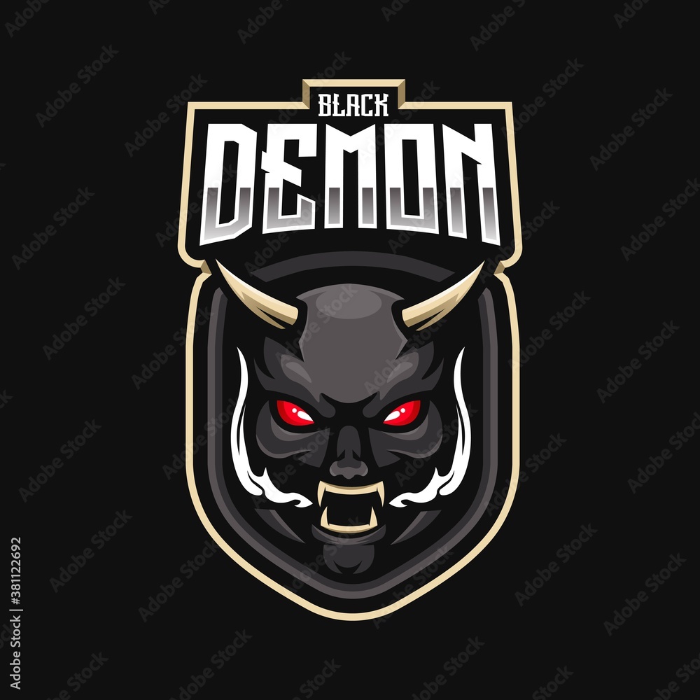 Fototapeta premium Demon mascot logo design vector with modern illustration concept style for badge, emblem and t shirt printing. Black demon illustration for e-sport team