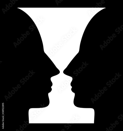 Optical Illusion with Vase and Face Profile Silhouettes