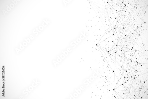 Abstract plexus background with connected lines and dots. Wave flow. Plexus geometric effect Big data with compounds. Lines plexus, minimal array. Digital data visualization, illustration