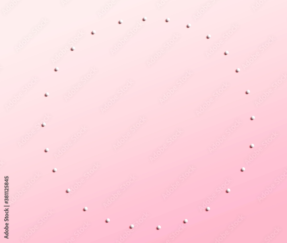 Circle frame background with white dots - flat lay