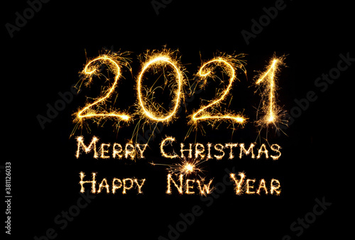 Lettering Merry Christmas and Happy New Year 2021