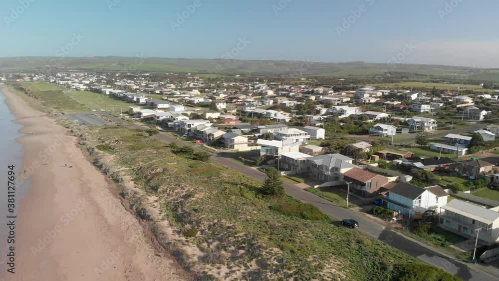Middleton homes and beach in South Australia, aerial view from drone. Slow motion Middleton homes and beach in South Australia, aerial view from drone. Slow motion