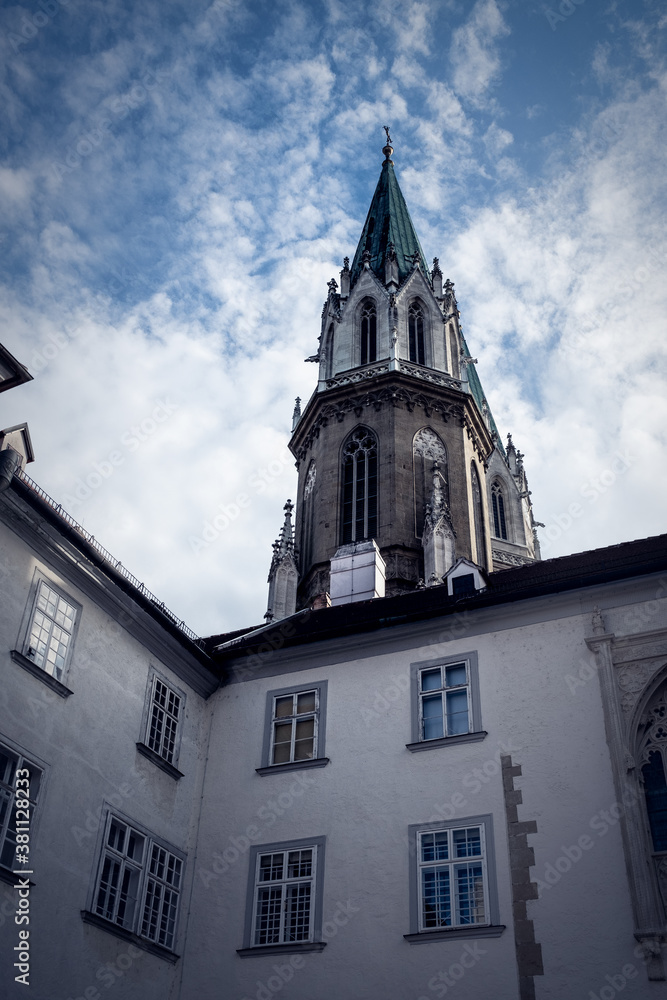 Old European cathedral with dramatic viewpoint Old European cathedral with dramatic viewpoint