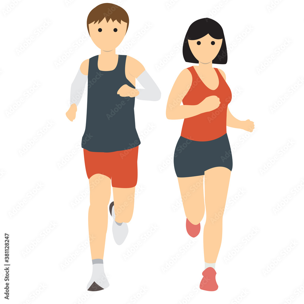 man and woman run together vector