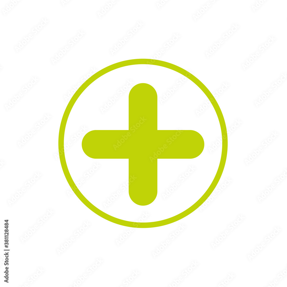 green cross in green circle. Flat vector icon isolated on white. Add or plus purchase pictogram. green cross in green circle. Flat vector icon isolated on white. Add or plus purchase pictogram.
