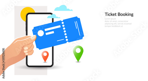 hand hold booked tickets on phone background