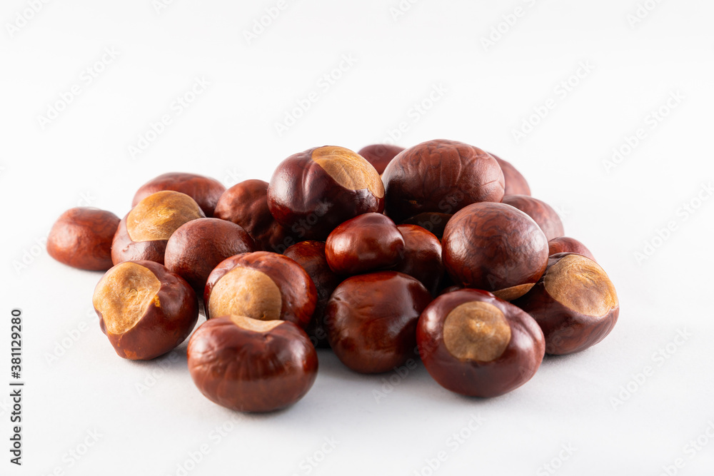 isolated pile of chestnuts kastanien isolated pile of chestnuts kastanien
