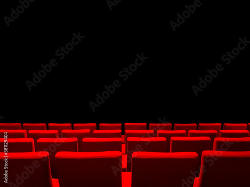 Cinema movie theatre with red seats rows and a black background
