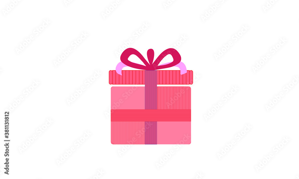 Obraz premium Pink gift box with red ribbon bow, isolated on white. Red Gift Box. Gift box collection with ribbons. Christmas gift icons. Surprise box vector icons in white background. Qixi Festival Bow Gifts boxes