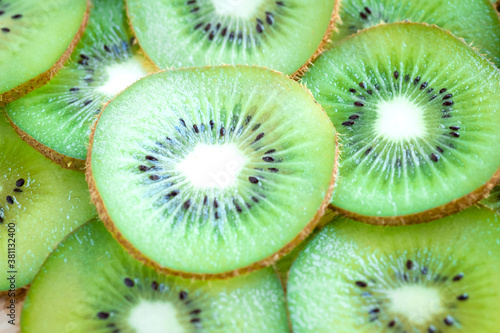 A lot of sliced kiwi fruits