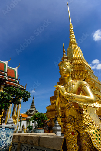 Thep Puksee Statue is a mixed creature between a human and a bird  one hand holding a dagger  located at Wat Phra Kaew  Wat Phra Si Rattana Satsadaram   Bangkok  Thailand.