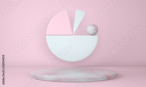 Mockup podium for branding. Light background and marble pedestal with geometric shapes. 3d.